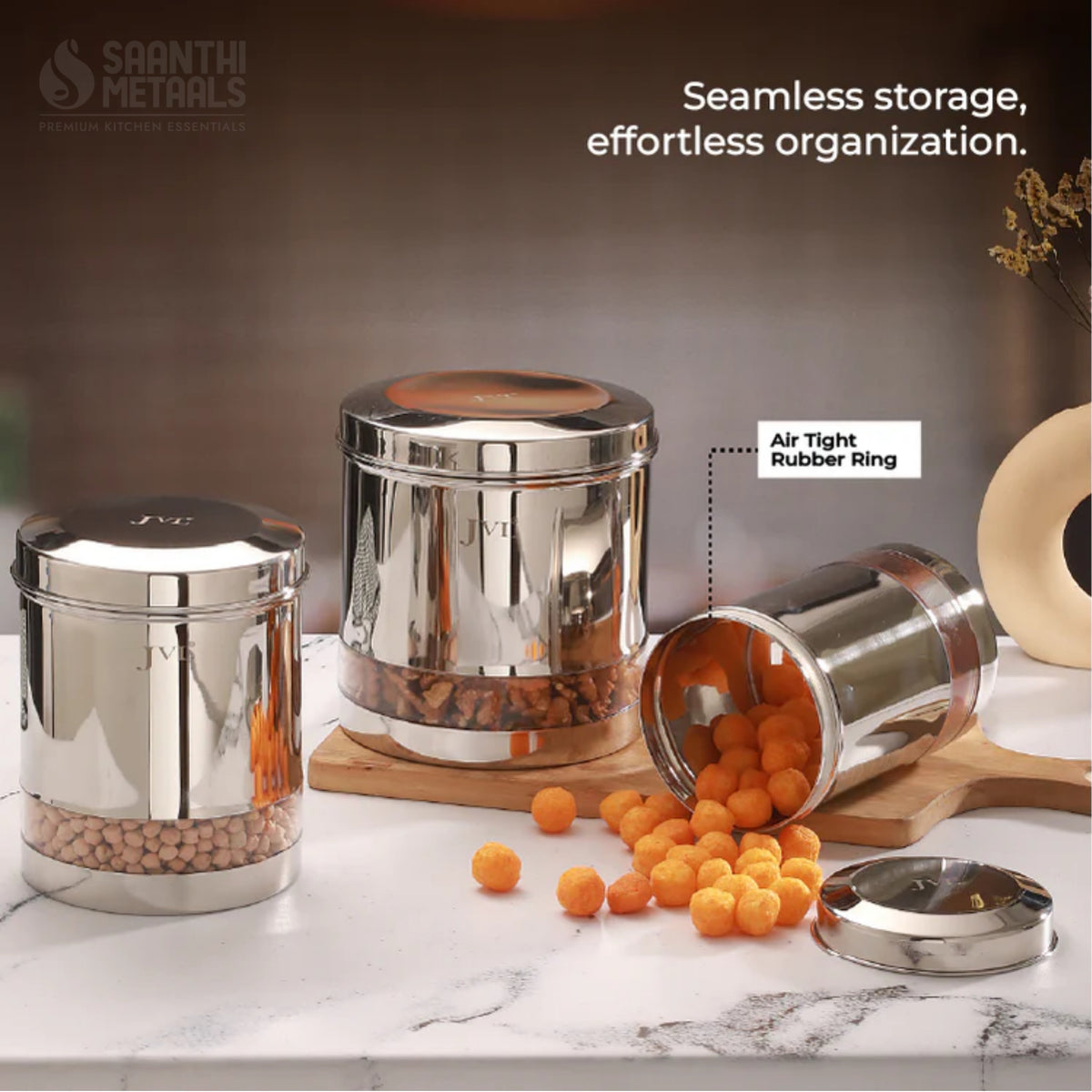 JVL Trendy Clear Container with See through window, Airtight Lid, Ideal for Grains, Snacks, Spices & Dry Fruits