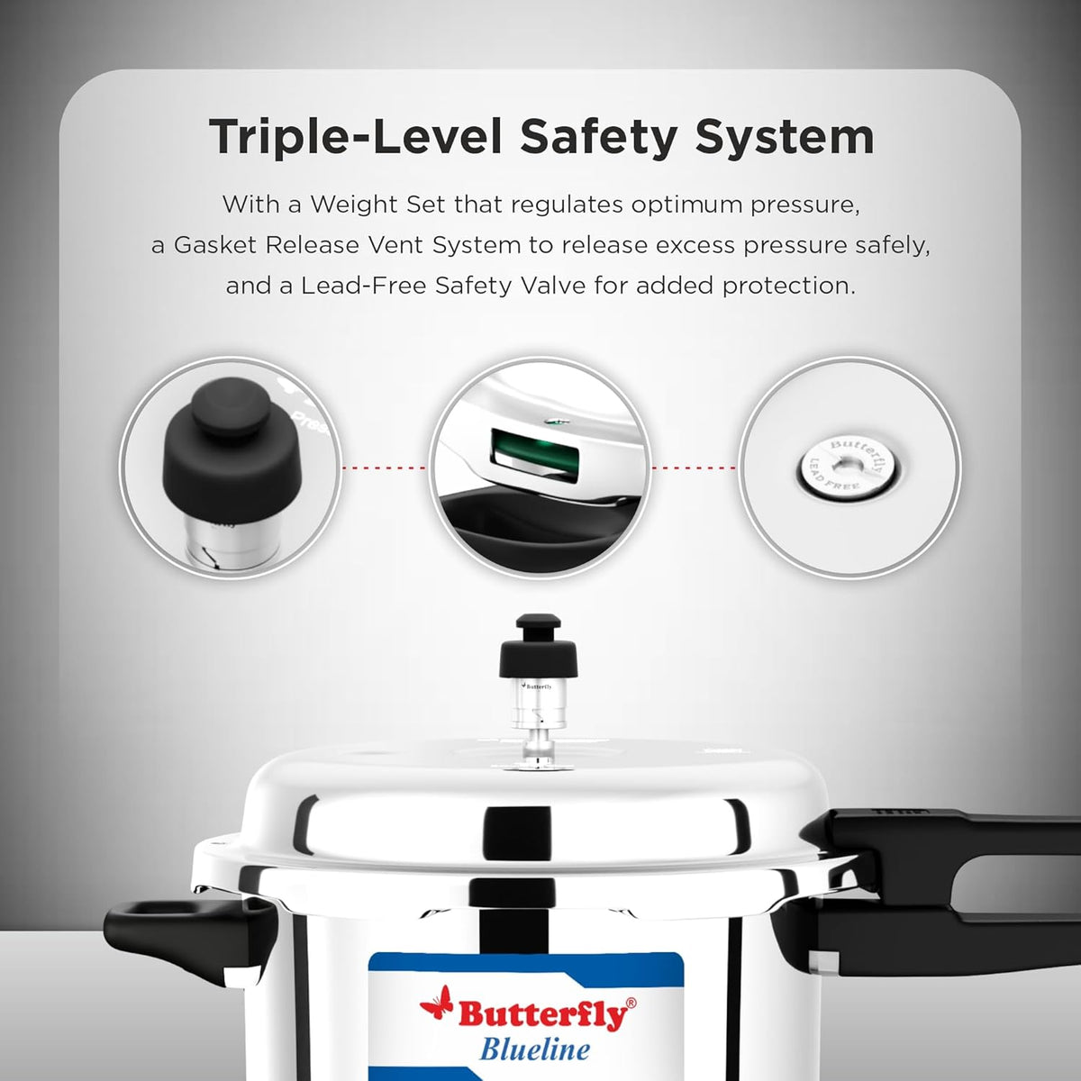 Butterfly Blue Line 3 Litre & 5 Litre Pressure Cooker| Stainless Steel | Induction & Gas Stove Compatible