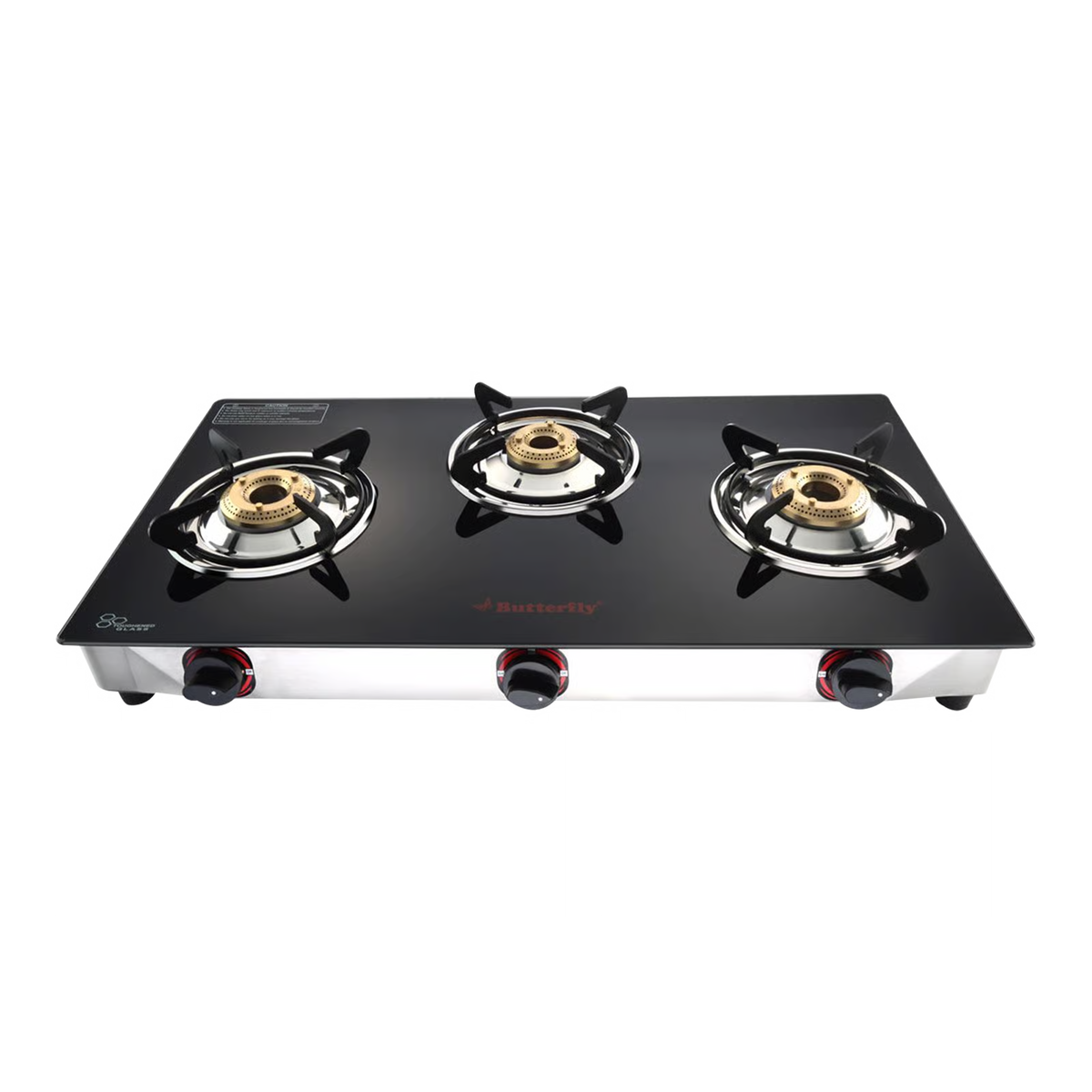 Butterfly Trio Plus Glass Top 3 Burner Gas Stove – Black