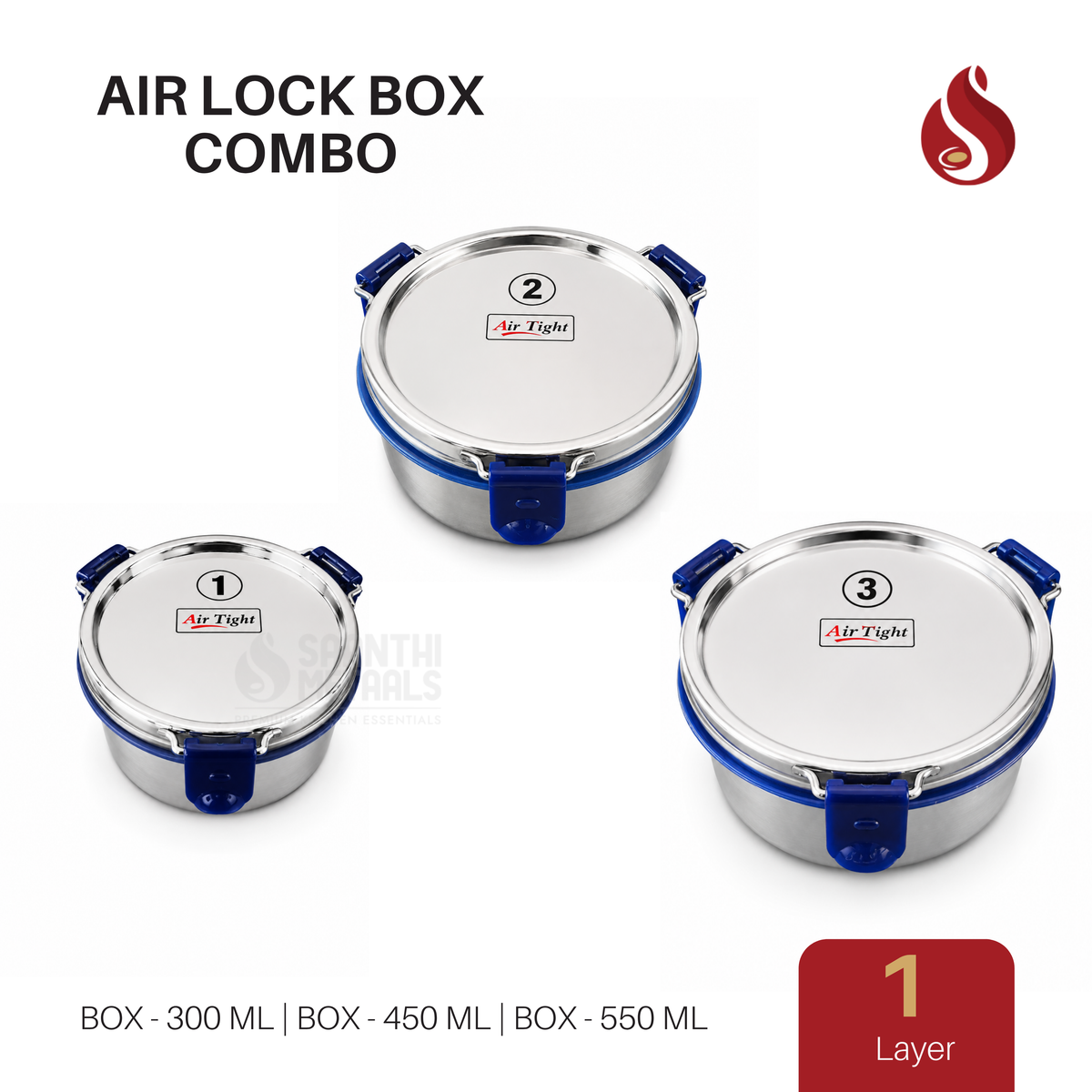 Aadi Saravedi - Airtight Lock Box Combo (300 ml + 450 ml + 550 ml)