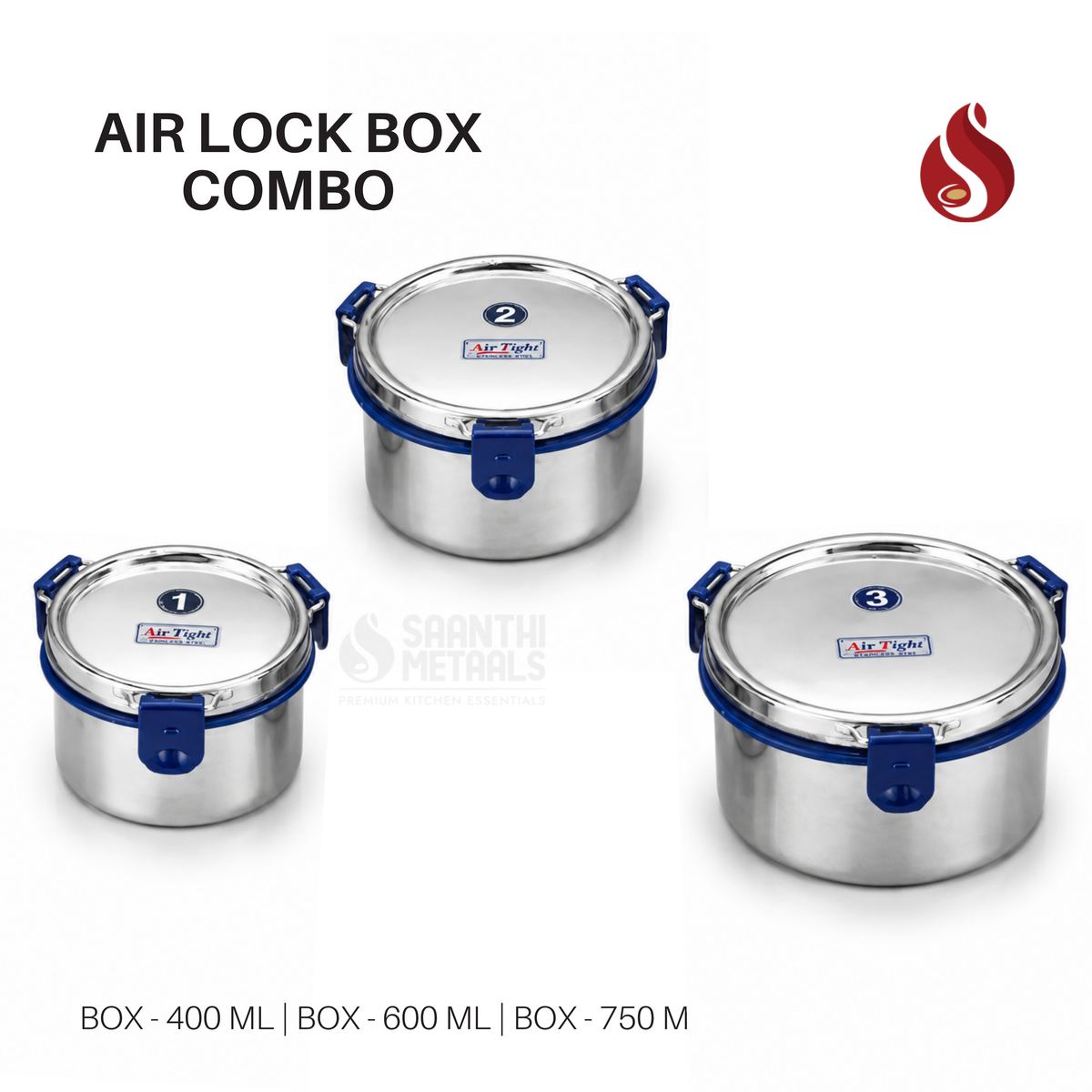 Aadi Saravedi - Airtight Lock Box Combo (400 ml + 600 ml + 750 ml)