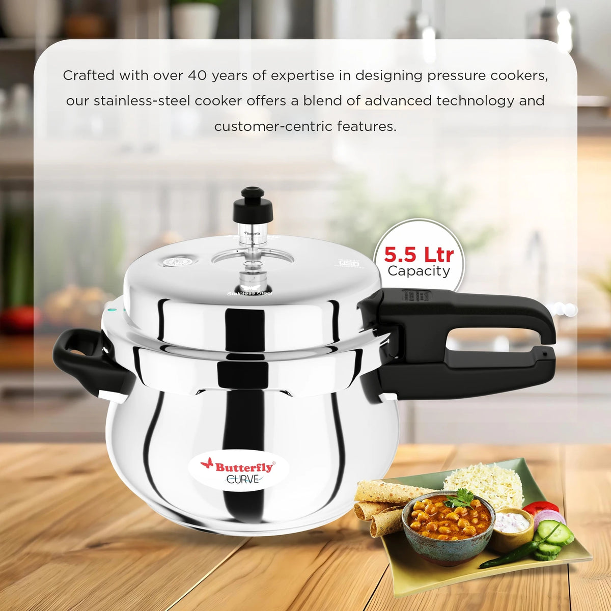 Butterfly Curve Induction Bottom Pressure Cooker – Stainless Steel