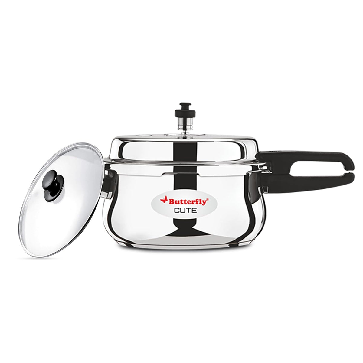 Butterfly Cute 3 & 5.5 Litres Stainless Steel Outer Lid Pressure Cooker with Glass Lid| TRIPLY Base | Induction & Gas Stove Compatible | Triple Safety