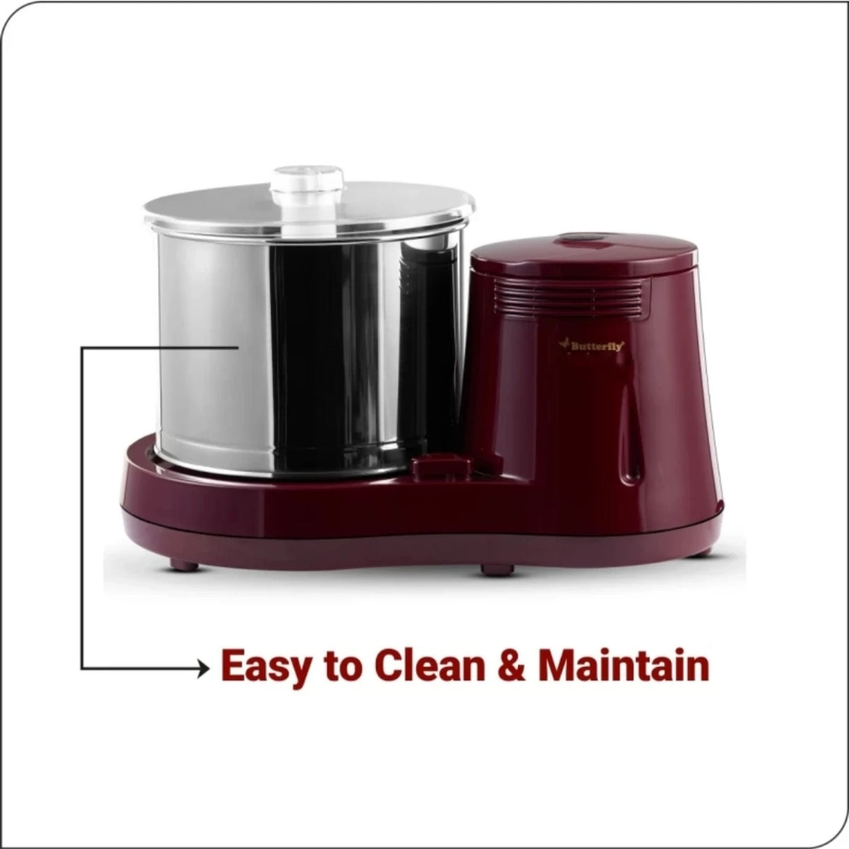 Butterfly Bloom 2 Litre Wet Grinder – Cherry Red