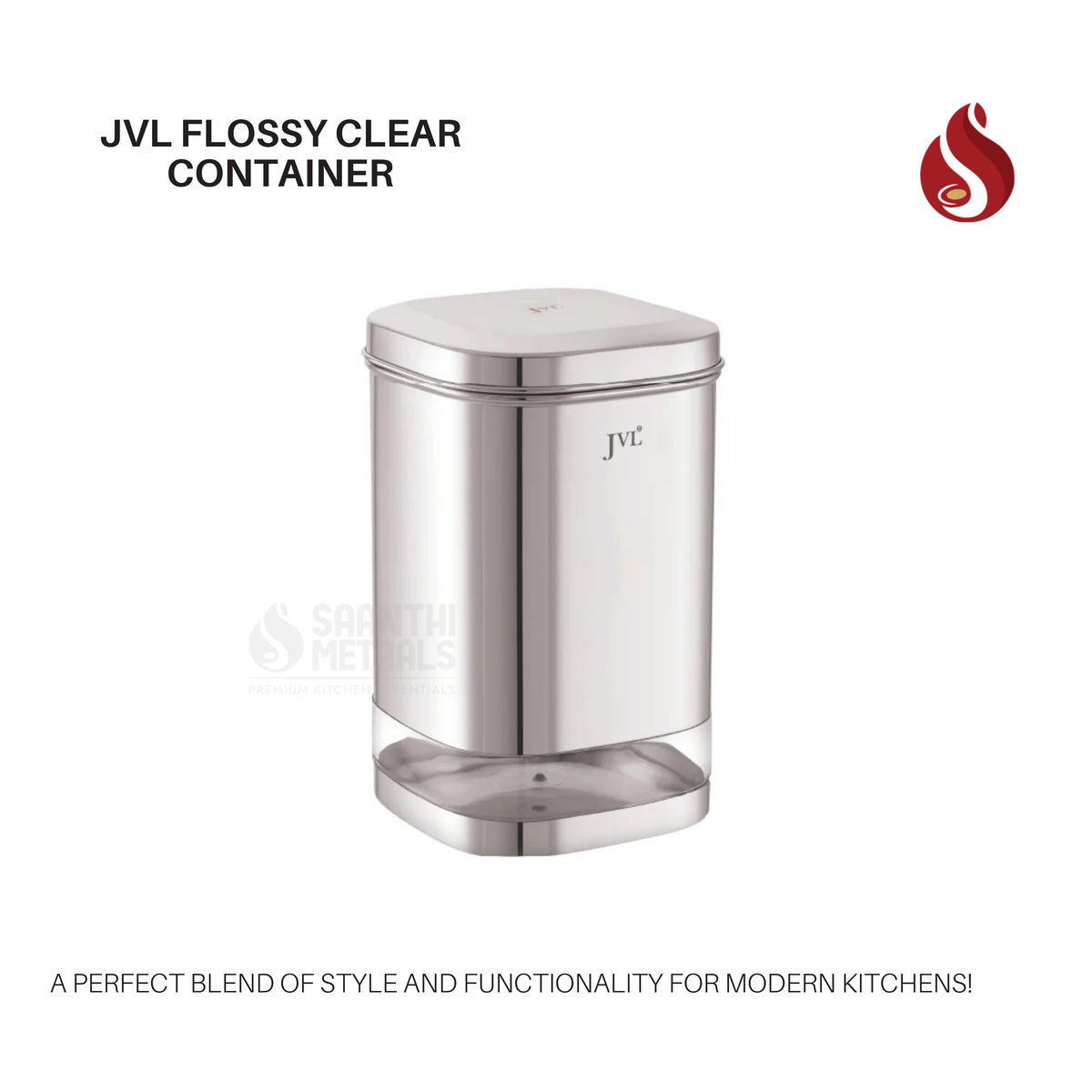 JVL Flossy Clear Storage Container - Airtight, Transparent, Durable (For Dry Storage)