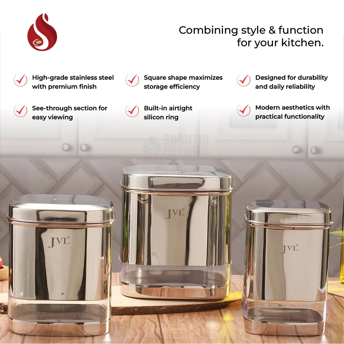 JVL Flossy Clear Storage Container - Airtight, Transparent, Durable (For Dry Storage)
