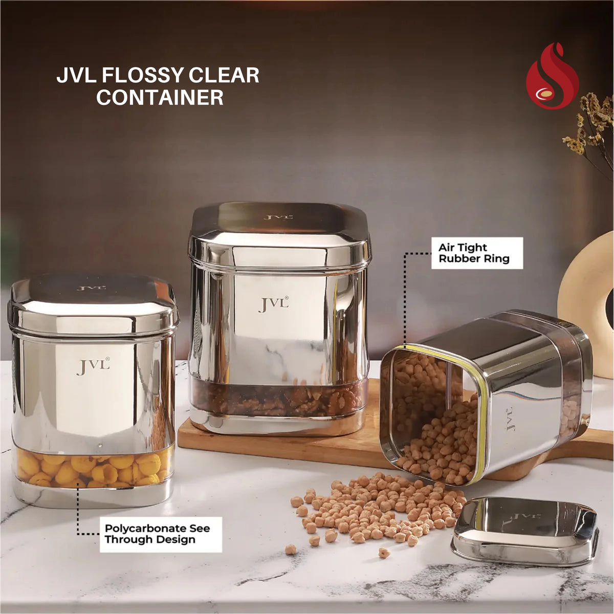 JVL Flossy Clear Storage Container - Airtight, Transparent, Durable (For Dry Storage)