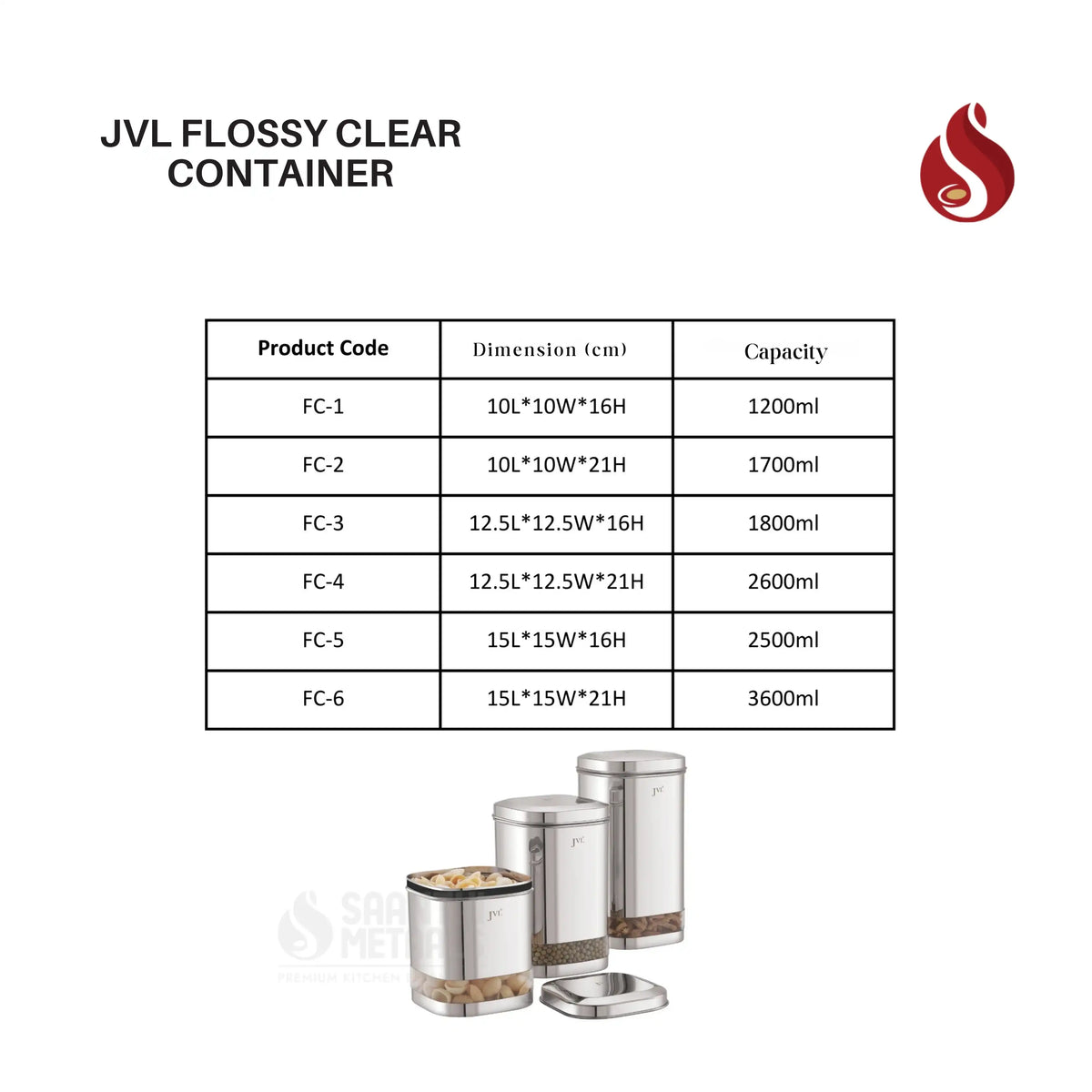 JVL Flossy Clear Storage Container - Airtight, Transparent, Durable (For Dry Storage)