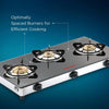 Butterfly Radiant Jumbo 3 Burner Glass Top Gas Stove | Tri-pin Brass Burners | 6mm Toughened Glass | Detachable Spill Tray | Enamel Pan Supports | Rust free SS Frame