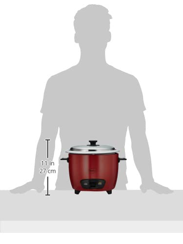 Pigeon by Stovekraft Ruby Rice Cooker with Single pot, 1.8 litres.(Red) | Stainless Steel Lid | 700 Watts | 1 Aluminium Cooking Pot | Measuring Cup| Spatula
