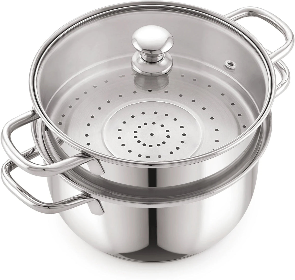 sonu Triply Base 2 Tier Steamer | Momo Maker| Modak Maker with Glass lid Stainless Steel, Glass Steamer (2 L)