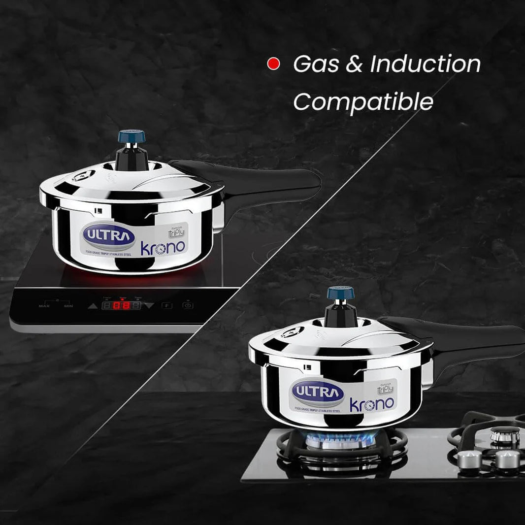Ultra Triply Krono Pressure Cooker with Whistle Counter – AISI 304 Stainless Steel