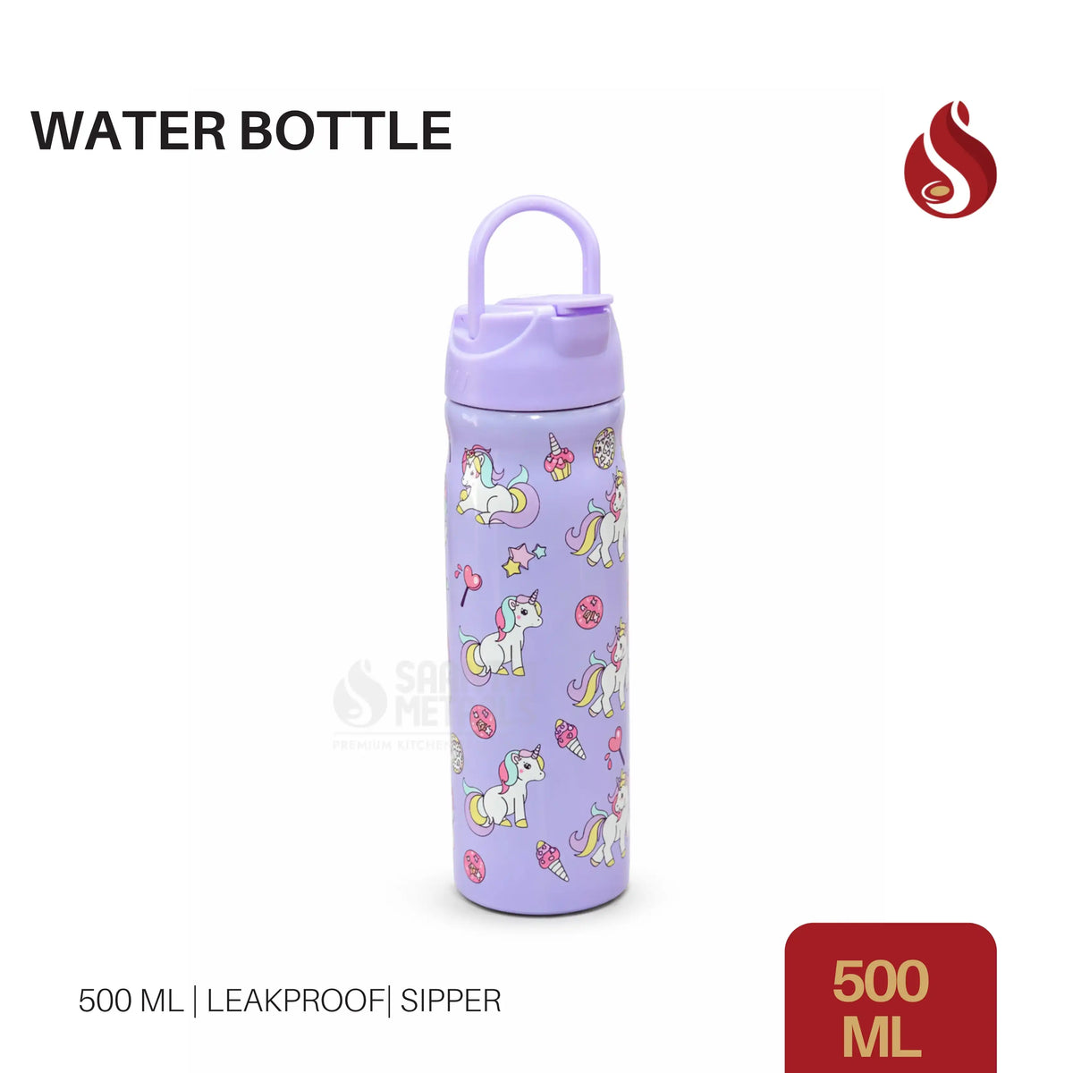 Water Bottle Unicorn  500ml Lavender