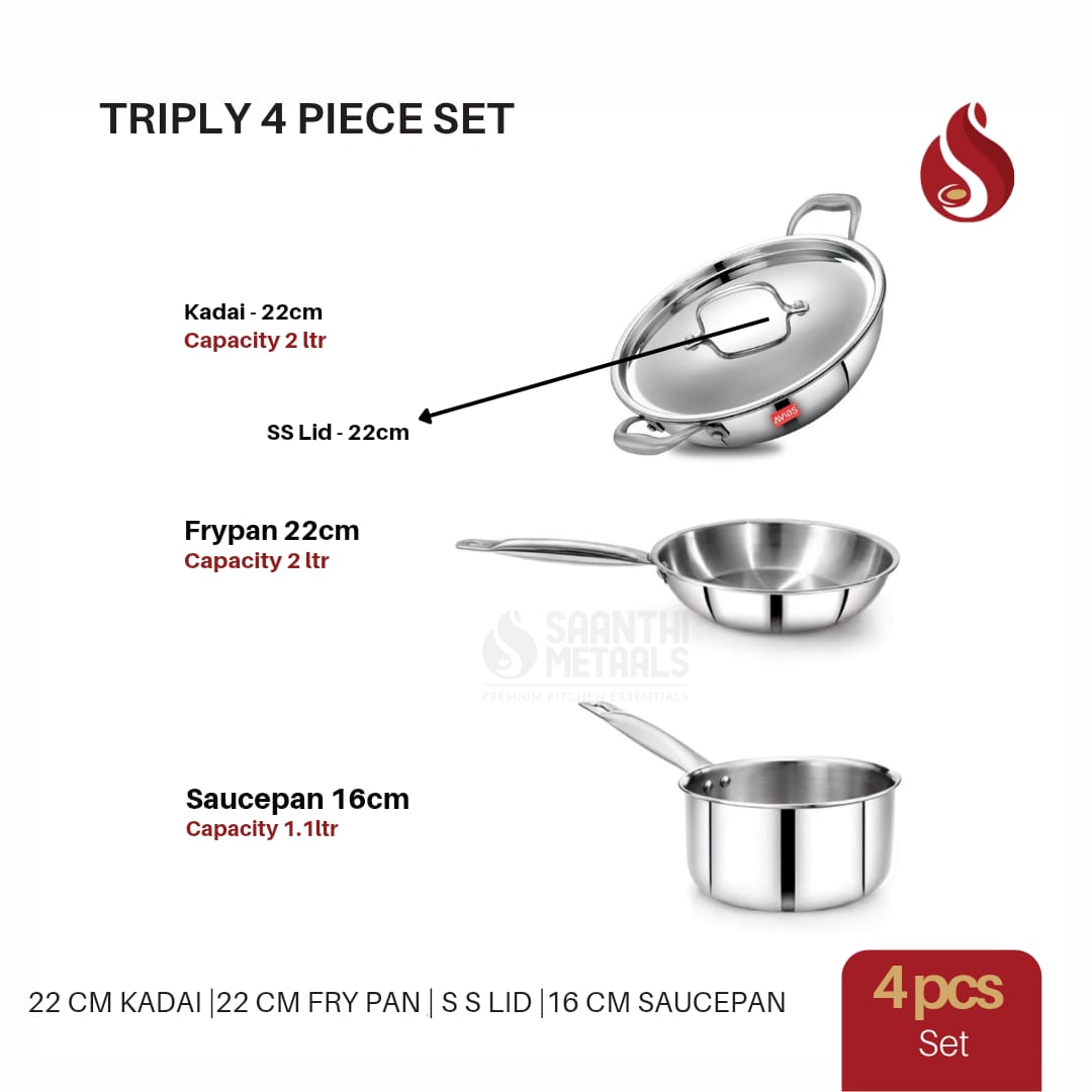 Triply 4 Piece Stainless Steel Cookware Set