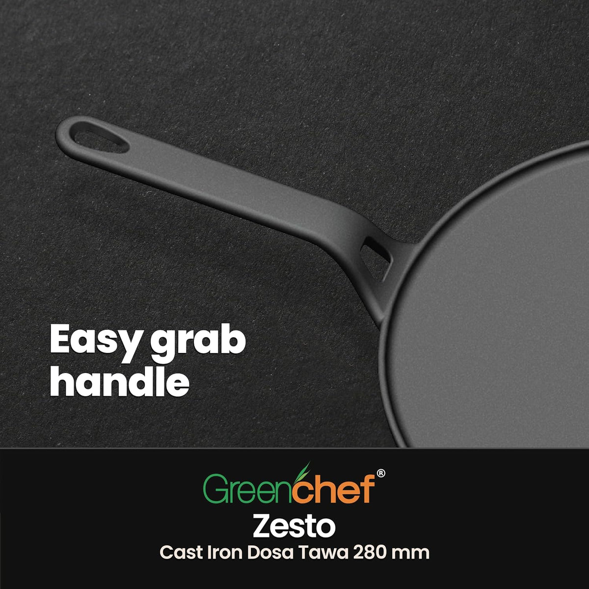 Greenchef Pre-Seasoned Cast Iron Zesto Doasa Tawa 28 cm | Pre-Seasoned with 100% Vegetable Oil | Naturally Nonstick | High Pressure Casting | High Strength | Bring Back Nostalgic Taste | Toxin-Free