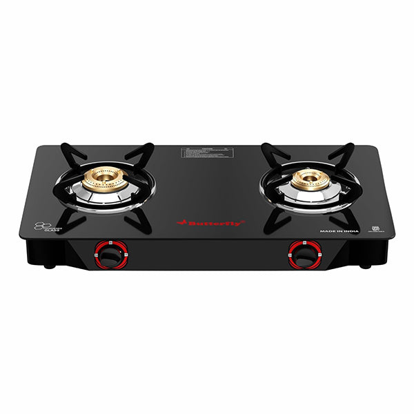 Butterfly Duo 2 Burner Black Glasstop Gas Stove