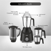 Preethi Galaxy Plus Mixer Grinder for Kitchen - 4 Jars 750 Watt Mixie (3 Stainless steel Jars+1 Super Extractor Juicer Jar), Flexi lids, Vega W5 motor, Black (MG-250)