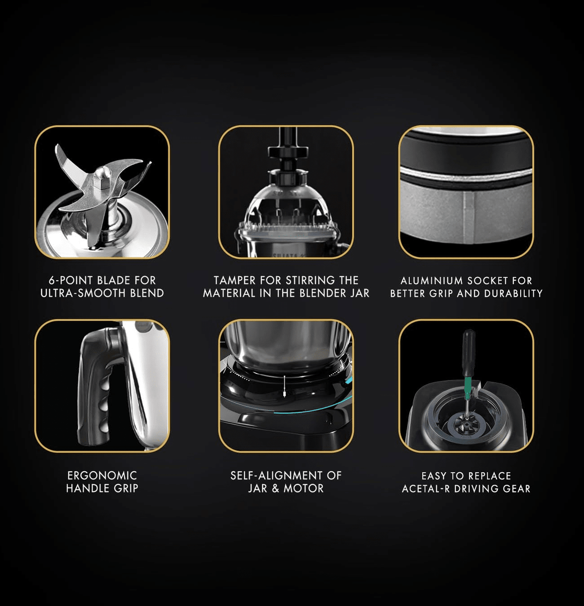 Sujata MG02 Mixer Grinder 1000Watts | Double Ball Bearing Motor|24000 RPM|Non-Stop 90 Mins Running|3 Food Grade Steel Jars including 1500ml Multipurpose, 1000ml Grinder, 500ml Chutney Jar| (Black)