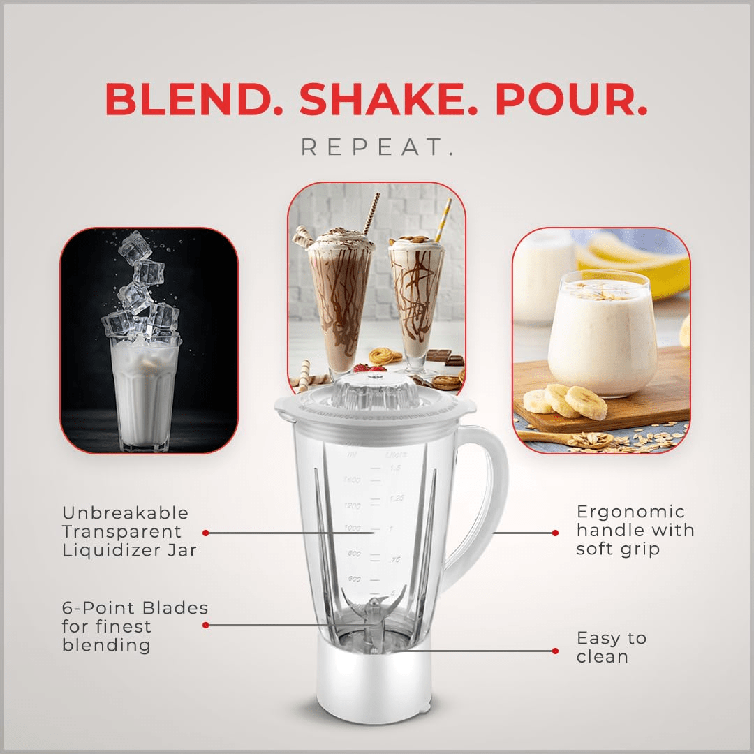 Sujata Supermix Mixer Grinder|900 Watts Double Ball Bearing Motor|22000 RPM|Non-Stop 90 Mins Running|3 Jars including 1750ml Blender, 1000ml Grinder, 500ml Chutney Jar| (White)