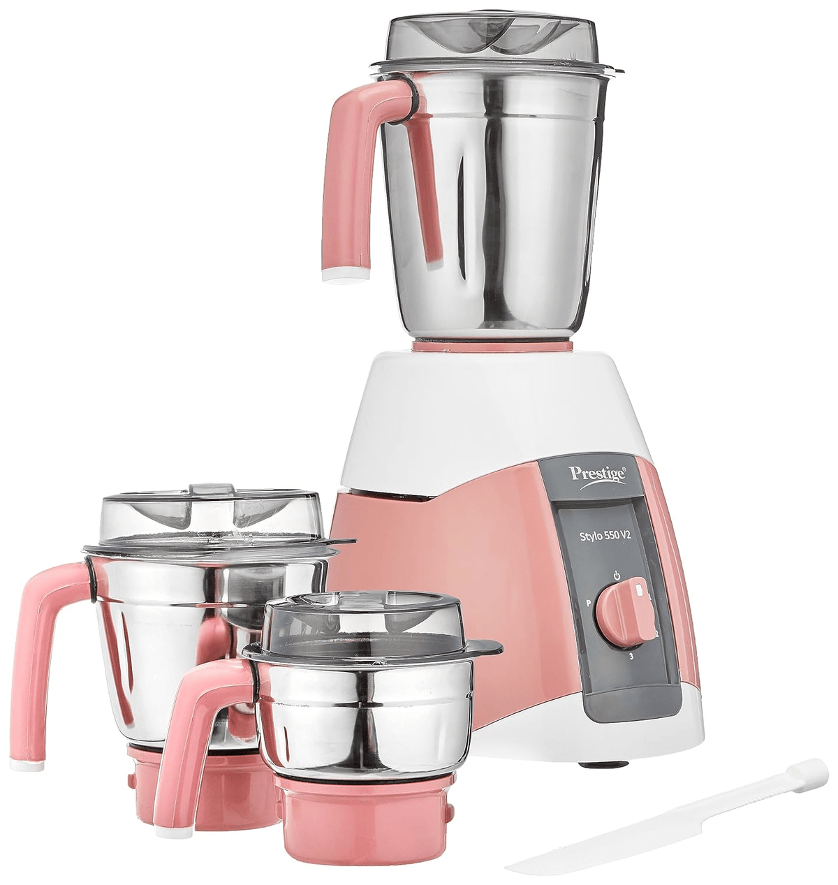 Prestige Stylo V2 550W Mixer Grinder with 3 Stainless Steel Jars (Red & White)
