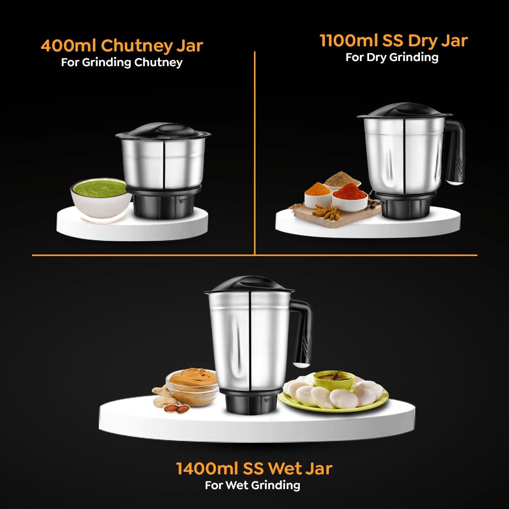 Prestige Superb Plus 500W Mixer Grinder with 3 Stainless Steel Jars | Blue & Black