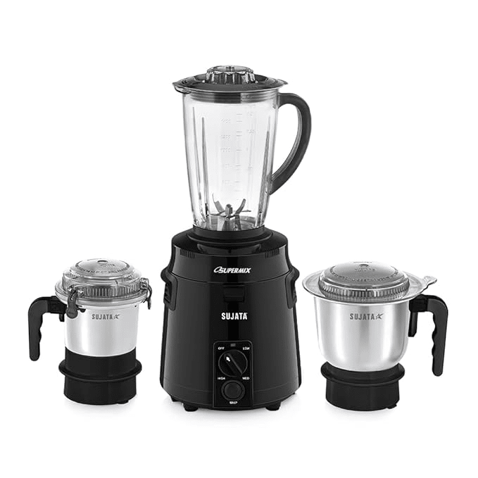 Sujata Supermix Mixer Grinder|900 Watts Double Ball Bearing Motor|22000 RPM|Non-Stop 90 Mins Running|3 Jars including 1750ml Blender, 1000ml Grinder, 500ml Chutney Jar| (White)