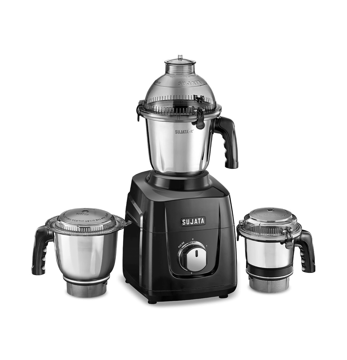 Sujata MG02 Mixer Grinder 1000Watts | Double Ball Bearing Motor|24000 RPM|Non-Stop 90 Mins Running|3 Food Grade Steel Jars including 1500ml Multipurpose, 1000ml Grinder, 500ml Chutney Jar| (Black)
